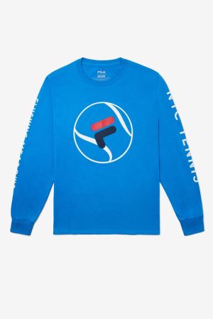 FILA Nyc Long Sleeve Tee Shirts Royal / Blue,Mens Tennis | CA.FHBYJS640